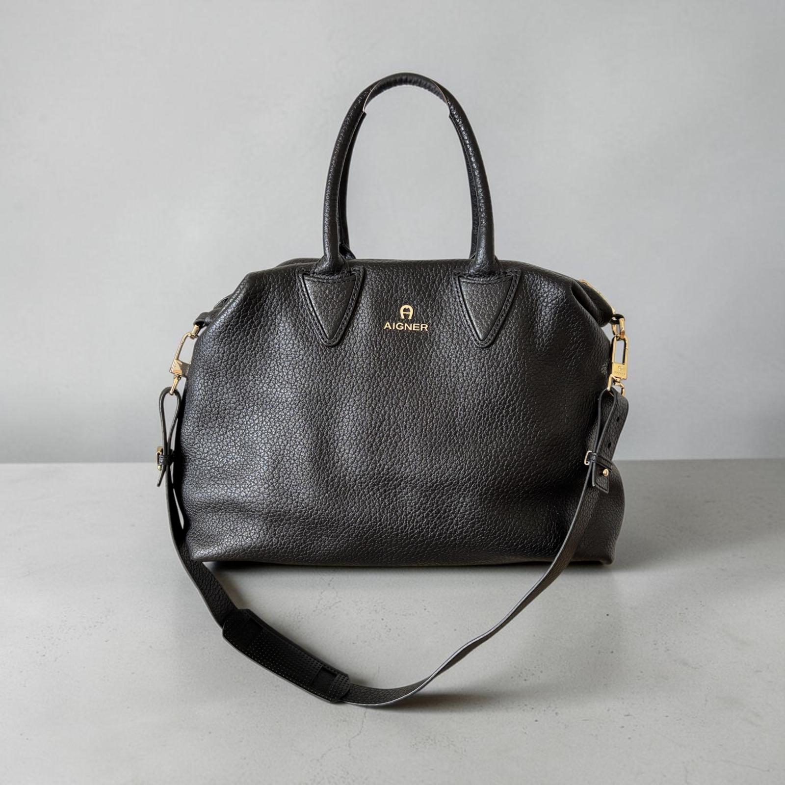 AIGNER gro&szlig;e Lederhandtasche / Business-Bag aus schwarzem Leder