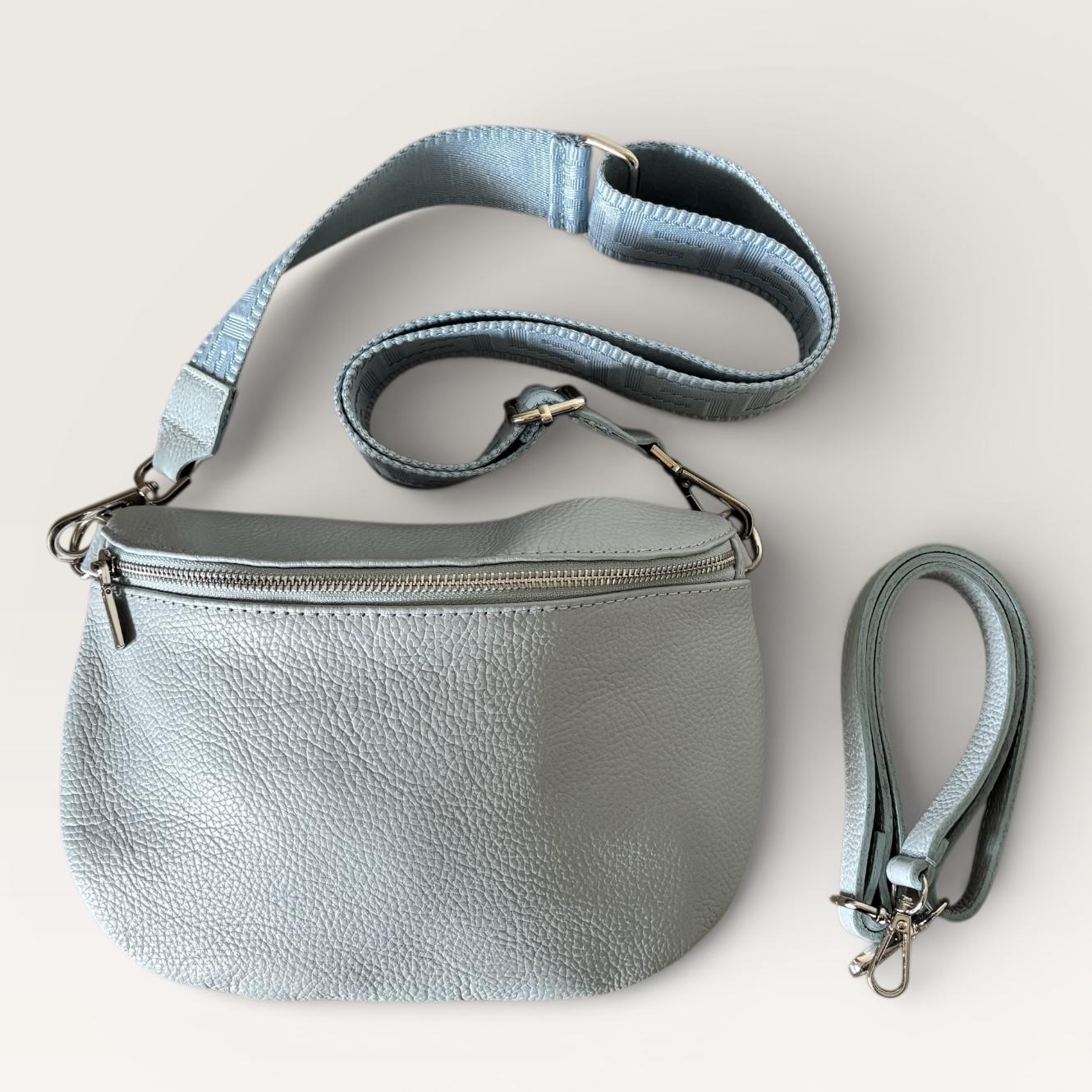 Crossbody Bag Bumbag Leder hellblau mit Wechselgurt * made in Italy 