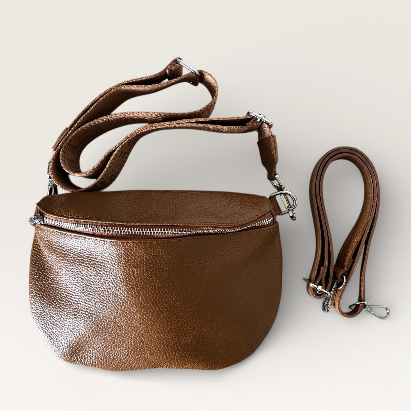 Crossbody Bag Bumbag Leder cognac mit Wechselgurt * made in Italy 